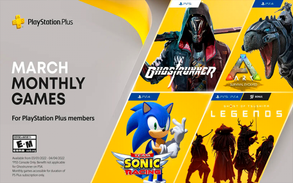 Підписка PlayStation Plus у березні: Ghostrunner, виживач ARK: Survival Evolved та приємний боннус Ghost of Tsushima: Legends