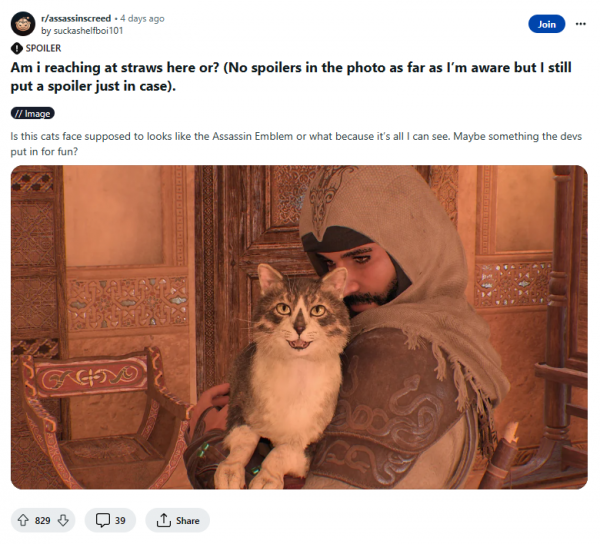 Ubisoft додали до Assassin’s Creed Mirage кота свого фаната