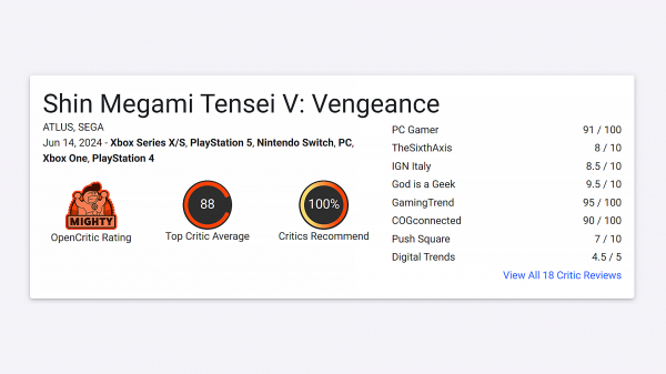 Зразкове перевидання! Критики рекомендують Shin Megami Tensei V: Vengeance